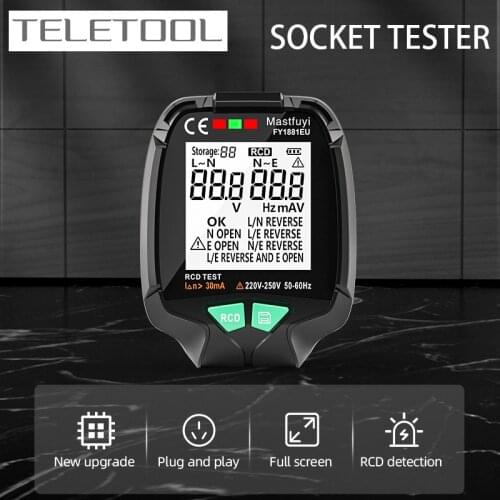 Full Screen Socket Tester AC Voltage Test RCD 30V-250V Socket Detector UK EU Plug Ground Zero Line Plug Polarity Phase Check