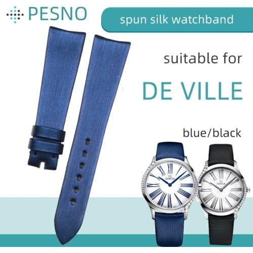 PESNO Elegant Spun Silk Watch Strap Women Wrist Accessories 18mm Black Blue Genuine Calf Skin Leather Bands
