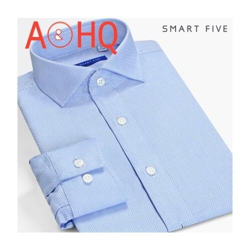 Smart Five Round Collar Dress Shirts Men Slim Fit Long Sleeve Cotton Striped Shirts Man White Office Formal Camisa Masculina