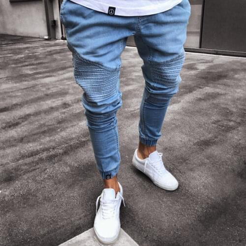 Classic Style Ripped Jeans Men Fashion Fitting Beam Feet Slim Denim Pants Mid Waist Casual Wild Trousers Streetwear
