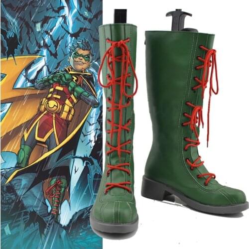 CostumeBuy Damian Wayne Boots Cosplay Superhero Robin Shoes Green Boots Halloween Accessories Custom Made