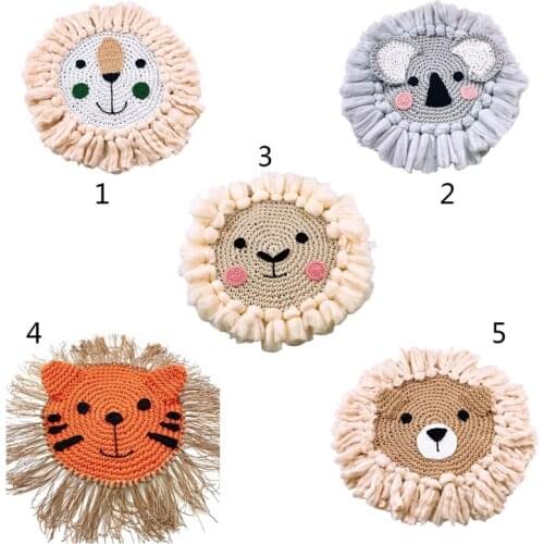 54DA Nordic Hand Woven Wall Hanging Decorations Cotton Thread Weaving Cartoon Animal Head Children Room Ornament
