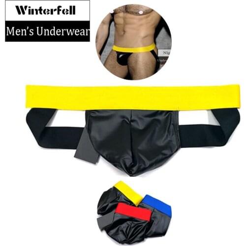 3 colors Mens Sexy Cortex Leather Jockstrap Mens Erotic Sex Panties Latex Men Thongs And g string Elastic Gay Sexy Underwear