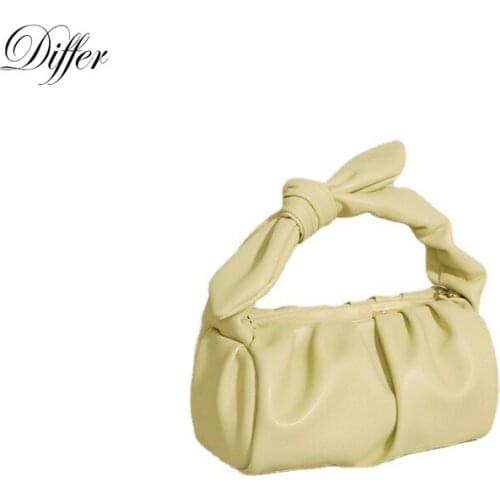 Fashion Designer Bunny Ears Folded Cloud Handbag Cute Women Shoulder Bag Exquisite Chain Crossbody Bag Sweet Soft Tote Purse