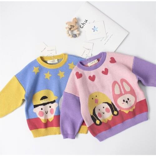 Tonytaobaby Winter New Boys and Girls Cartoon Sweater Off Shoulder Sleeve Pure Cotton Sweater Kids Sweaters