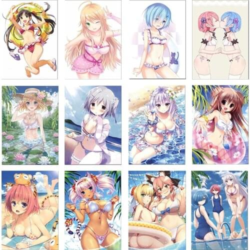 Japanese cartoon anime canvas painting sexy bikini girl beach swimsuit poster and print art mural home wall decoration cuadros