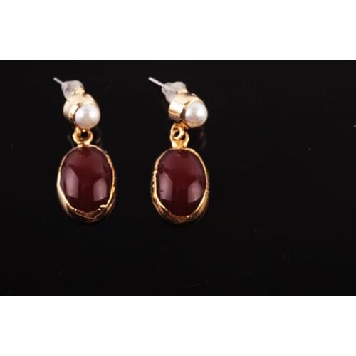UM US JEWELRY Ruby and Pearl Cubic Zirconia Earrings
