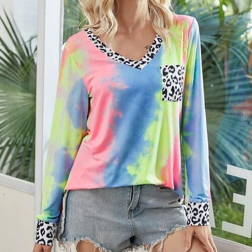 2020 Summer Sexy Women Tie Dye Print Short T Shirt Leopard Patchwork Long Sleeve tshirt harajuku camiseta mujer tee shirt femme