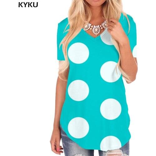 KYKU Colorful T Shirt Women Dots V-neck Tshirt Novel Funny T shirts Harajuku Shirt Print Womens Clothing Hip hop Casual Tops
