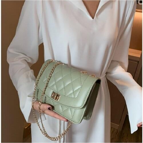 2021 New Arrivals Womens Cross Body Bag For Female Green Black Solid Color Diamond Lattice Women Casual Flap Bags