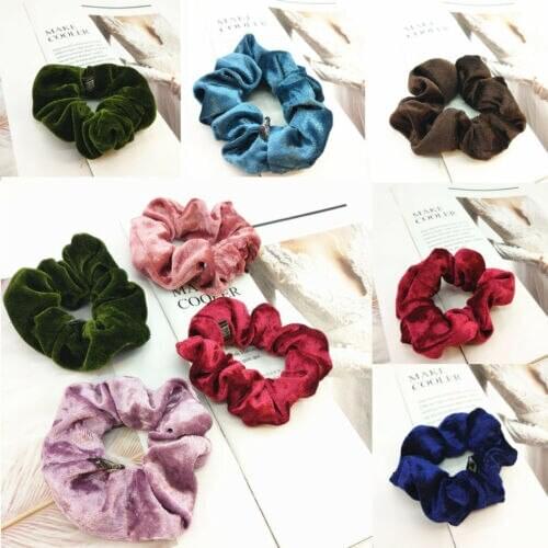 Womens Girls Towel Hair Solid Velvet Circle Band Seamless High Elastic Rope Large Headdress Clips Accessories