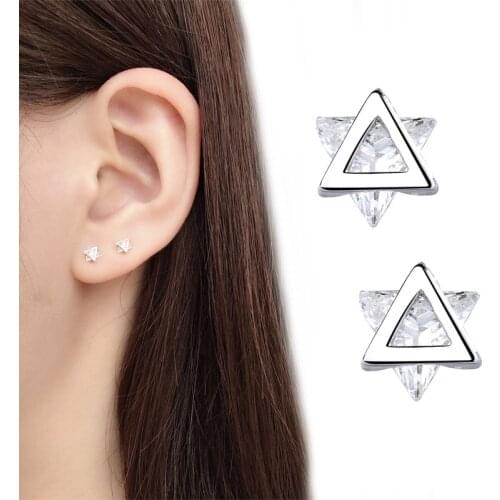 Todorova Metal Geometric Triangle Stud Earrings Shiny Zirconia Crystal Earrings for Women pendientes Oorbellen