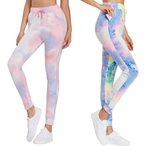 Women Fitness Female Sports Tight Buttocks Indoor Equipment Running Sexy Sweat Sweat Yoga Pants Stitching Tie-dye