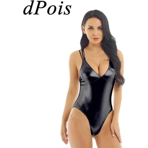 Female Swimming Suit Costume Women Shiny Monokini Thong One Piece Micro Bikini Swimsuit Metallic Swimwear Dance Leotard Bodysuit