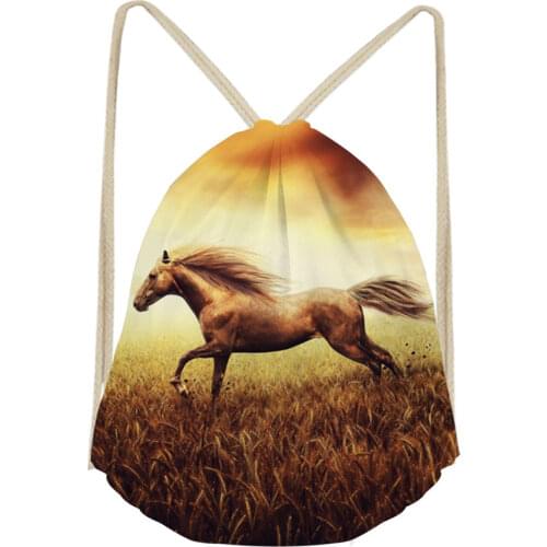 Noisydesigns 3D Animal Horse Printing Cartoon Action Figure Drawstring Bag Women Casual Backpack Kawaii Men Travel Storage