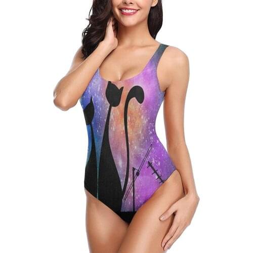 Womens One-Piece Swimsuit 2021 Sexy Athletic Swimsuits Teen Girls Youth Cat Galaxy Nebula Roof