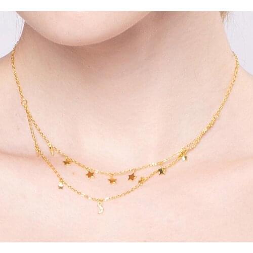 925 Sterling Silver Jewelry Delicate Moon Stars Multi Layered Necklaces for Women Girls