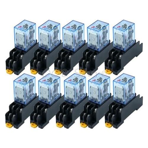 10Pcs AC12V AC24V AC 110V AC220V AC Coil Power Relay LY2NJ DPDT 8 Pin HH62P JQX-13F With Socket Base OK