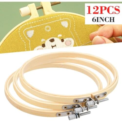 12pcs 6 Inch 15cm Wooden Embroidery Hoops Bamboo Circle Cross Stitch Hoop Embroidery Circle Sewing Kit Frame DIY Handmade Craft