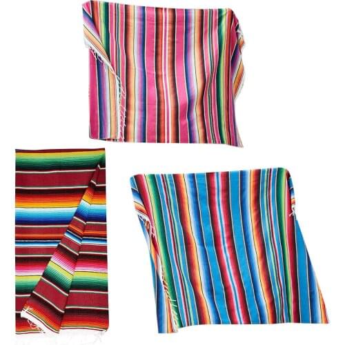 150*200cm Mexican Style Tassel Tablecloth Rainbow Pattern Cotton Color Strip Shawl Carnival Blanket Party Wedding Decoration