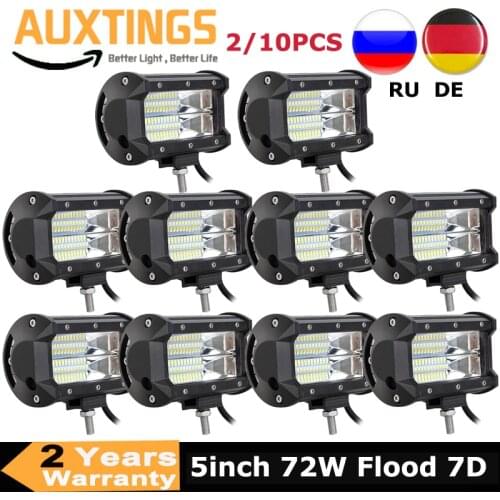 2/10PCS 5" 72W LED Work Light Bar Driving Lamp 7D Flood For Offroad Auto 4WD 4x4 UAZ SUV ATV Motorcycle 12V 24V