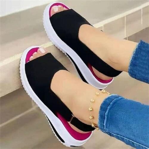 2021 new European and American slope heel muffin lazy shoes big size fish mouth word magic paste casual sandals