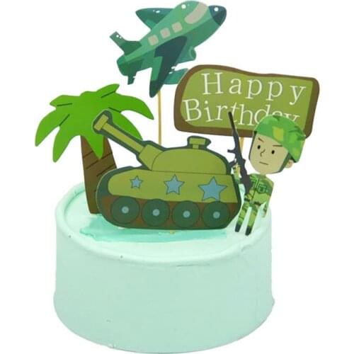 5pcs/Set Small Tank Airplane Military Army Party Theme Cake Topper Boy Childrens Birthday Cake Supplies Party Decorations
