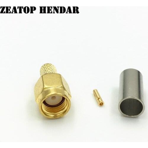 50Pcs Brass Gold Plated RP SMA Male Jack RF Crimp for RG58 RG142 LMR195 RG400 RG223 Cable Plug Straight Adapter Connector