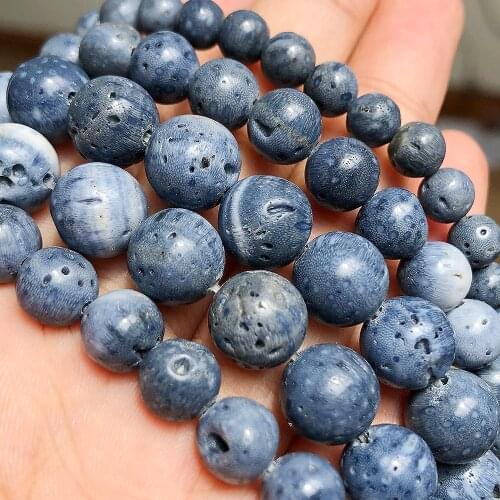6/8/10/12mm Natural Stone Blue Coral Loose Spacer Stone Beads For Jewelry Making Diy Bracelet Wholesale Bulk Beads Supplier