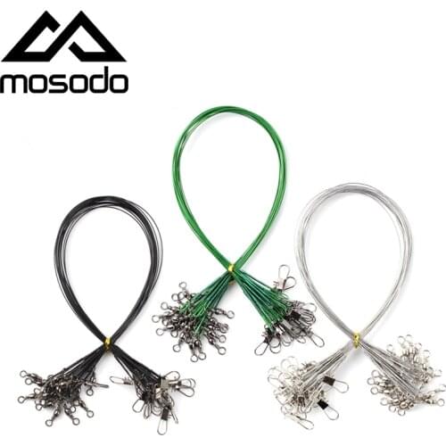 Mosodo 60pcs Steel Fishing Line 30lb Anti-bite Steel Wire Leader with Swivel Fishing Lure Accessory 12-45cm Wire Leadcore Leash