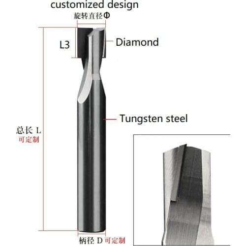 Diamond Straight Flute milling cutter graphite PCD end mill CNC Router Bits Polishing lathe tools for wood silicon carbide