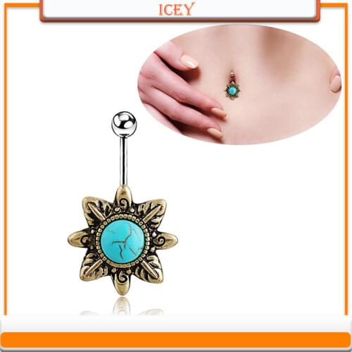 Navel ring reminiscent ancient copper navel nail online natural blue line pine stone human body puncture