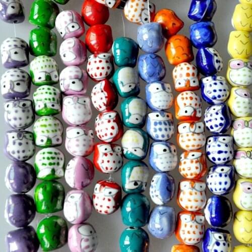 New Jewelry DIY Beads 10pcs Multi Color Porcelain Ceramic Animal Owl Spacer Loose Beads Jewelry Kraft DIY Bead Charms