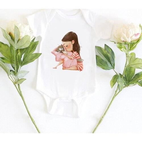 Cute Girl and Cat Print Aesthetic Cartoon Clothes For Newborns Beautiful Creative New Baby Girl Bodysuit Summer Infant Romper