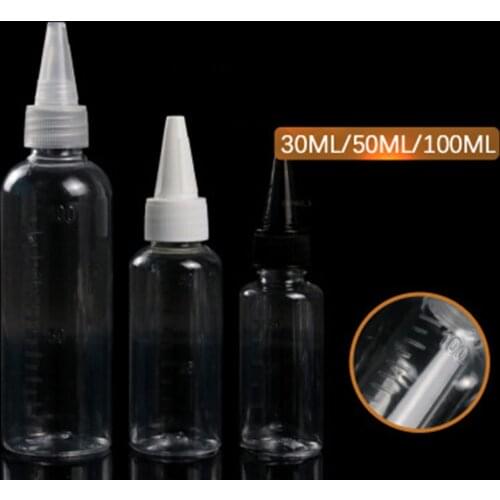 1PCS 30ml/50ml/100ml With Scaled Tip Bottle Dispensing Bottle Extrusion PET Plastic Emulsion Dispensing Bottle Refillable Bottle