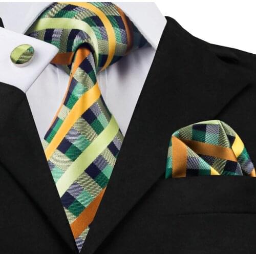 C-218 Fashion Plaid Tie Mix Color Casual Tie Hanky Cufflinks Set Quality Accessories Tie for Men Hot Selling Gravata