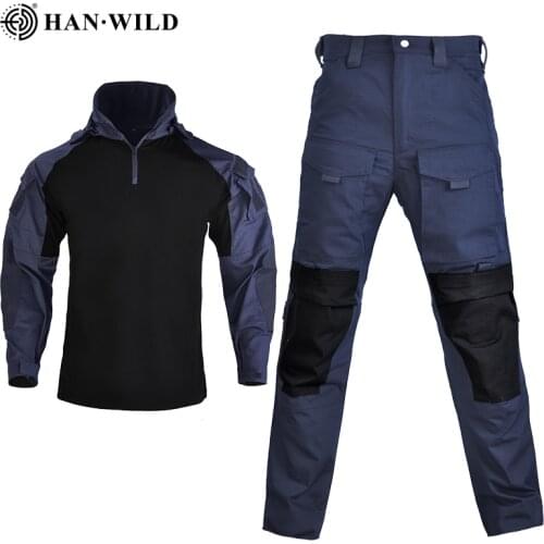 HAN WILD Outdoor Airsoft Paintball Clothing Military Uniform Tactical Combat Camouflage Shirts Cargo Pants Elbow Knee Pads Suits