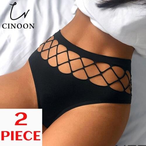 2PCS Hollow Out Lingerie Europe Seamless Sexy Panties Women Elasticity Underwear Temptation Middle-waist G String Underpant