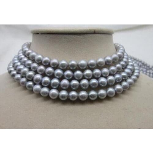 Beautiful 80" 10-9 MM NATURAL GRAY PEARL NECKLACE YELLOW CLASP