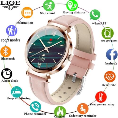 LIGE 2020 New Smart Watch Women Physiological Heart Rate Blood Pressure Monitoring For Android IOS Waterproof Ladies Smartwatch