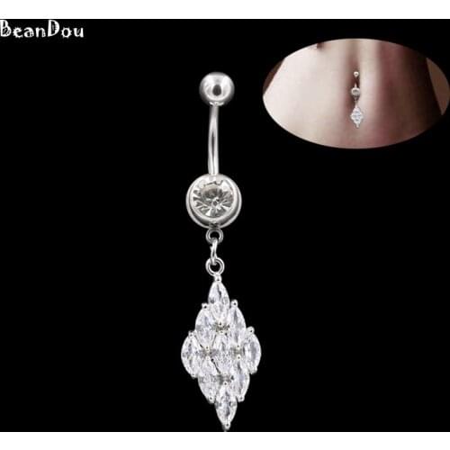 Fashion Sexy Dangle Belly Button Rings Ombligo Navel Nombril Surgical Steel Zircon Crystal Body Piercing Jewelry High Quality