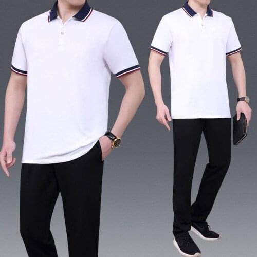 5XL plus size summer cotton solid casual sports suit men short-sleeved Polo shirt+trousers set short-sleeved T-shir+pants set