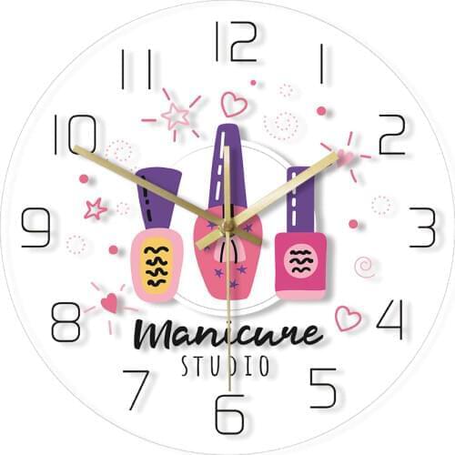Manicure Studio Acrylic LED Edge Lit Wall Clock Transparent Print Luminous Quartz Watch Custom Nail Polish Salon Magical Light