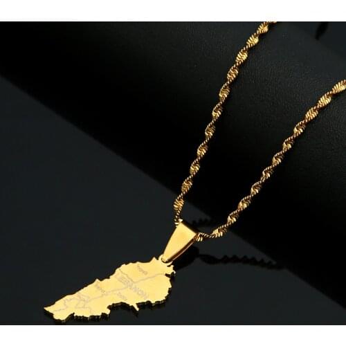 Stainless Steel Gold Color Lebanon Map Pendant Necklace Map of Lebanese Patriotic Jewelry