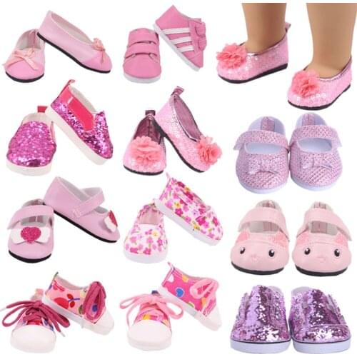 7Cm Doll Pink Kitty Shoes Canvas Shoes Sneakers Fit 18 Inch American Doll&43cm Baby New Born Doll Clothes Accessories,Girls Toys