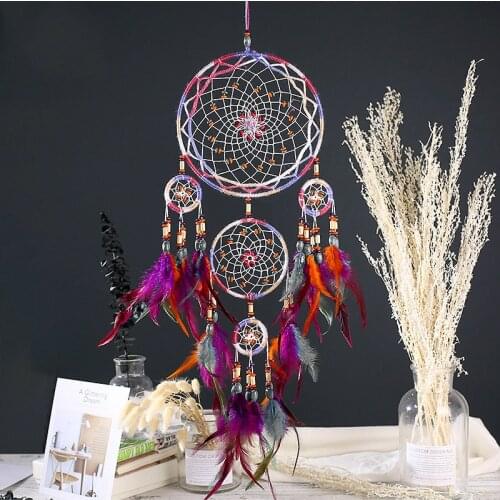Feather Crafts Dream Catcher Wind Chimes Handmade Indian Dreamcatcher Net for Wall Hanging Car Home Decor Kids Room Decoration