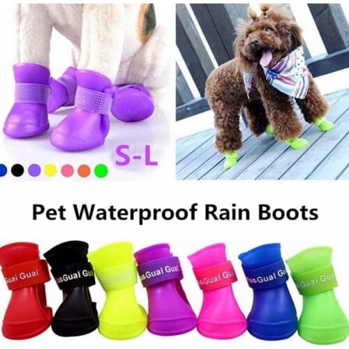 4Pc/Set Candy Color Rubber Silicone Pet Rain Boots Shoes Pet Dog Cat Non-slip Waterproof Protective Rainshoes Pet Outdoor Shoes