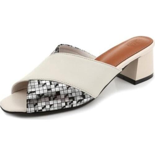 Hot 2020 New Summer Fashion Casual Fish Mouth Sandals Cowhide Women Leather Silppers Large Size Women Sandals High Heel Sandals