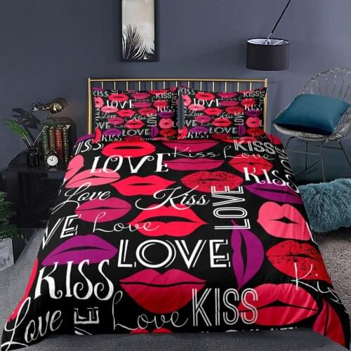 Sexy Lipsticks Bedding Set Fashion Cartoon Modern 3D Print Comforter Luxury Duvet Cover Set Home Textile Queen King Single Size
