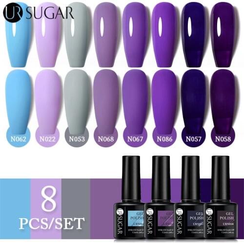 UR SUGAR Gel Polish Set Purple Nude Soak Off UV Gel Varnishes Gel Nail Polish For Manicure Need Cured Base Top Coat Nail Kit